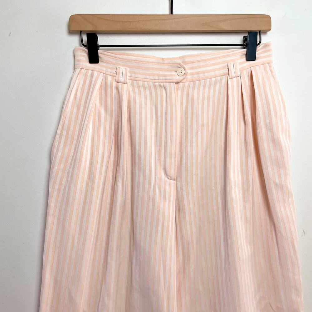 Vintage 80s 90s High Waist Trousers Pleated Pants Striped Preppy Coastal Grandma - Picture 2 of 8